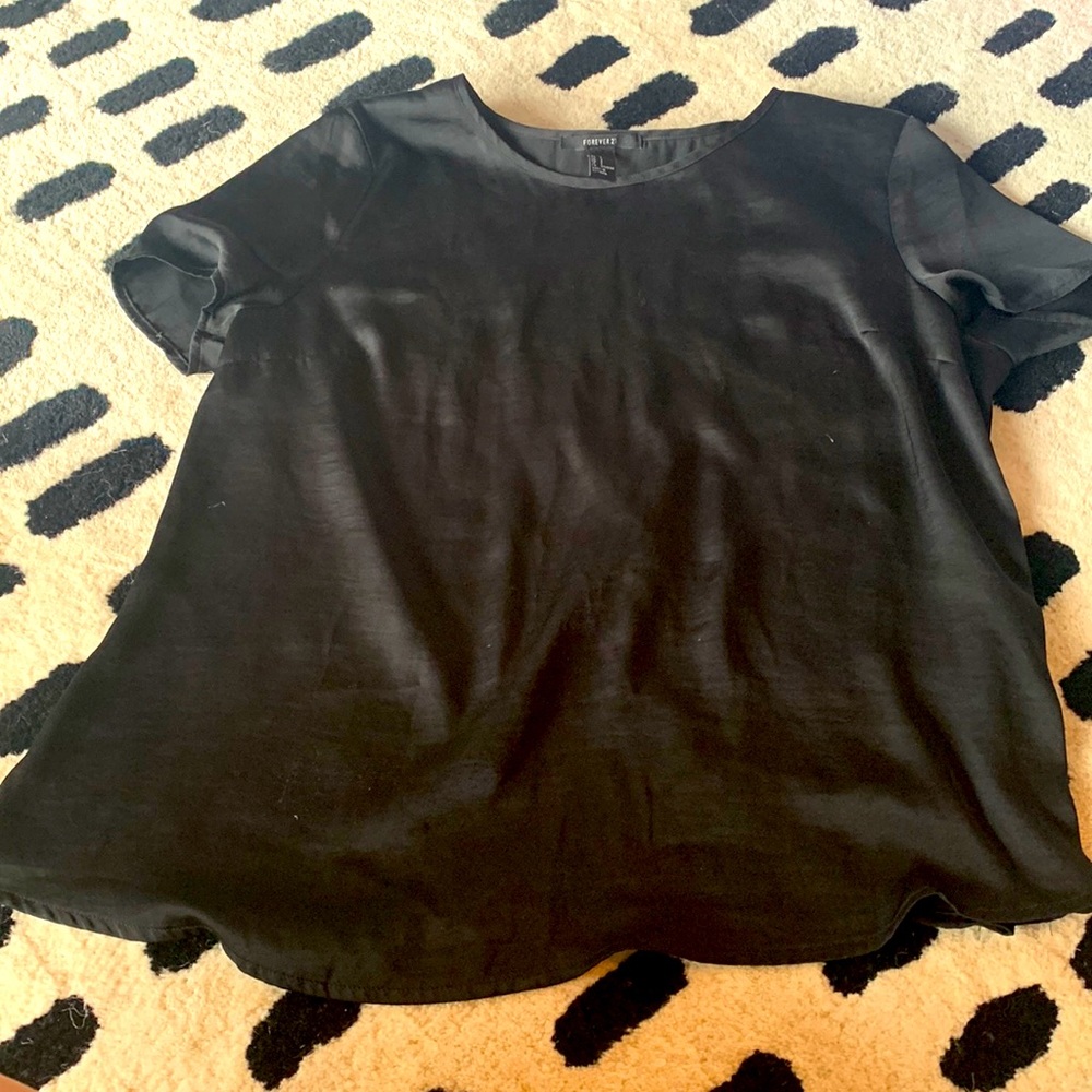 Black, open back, blouse